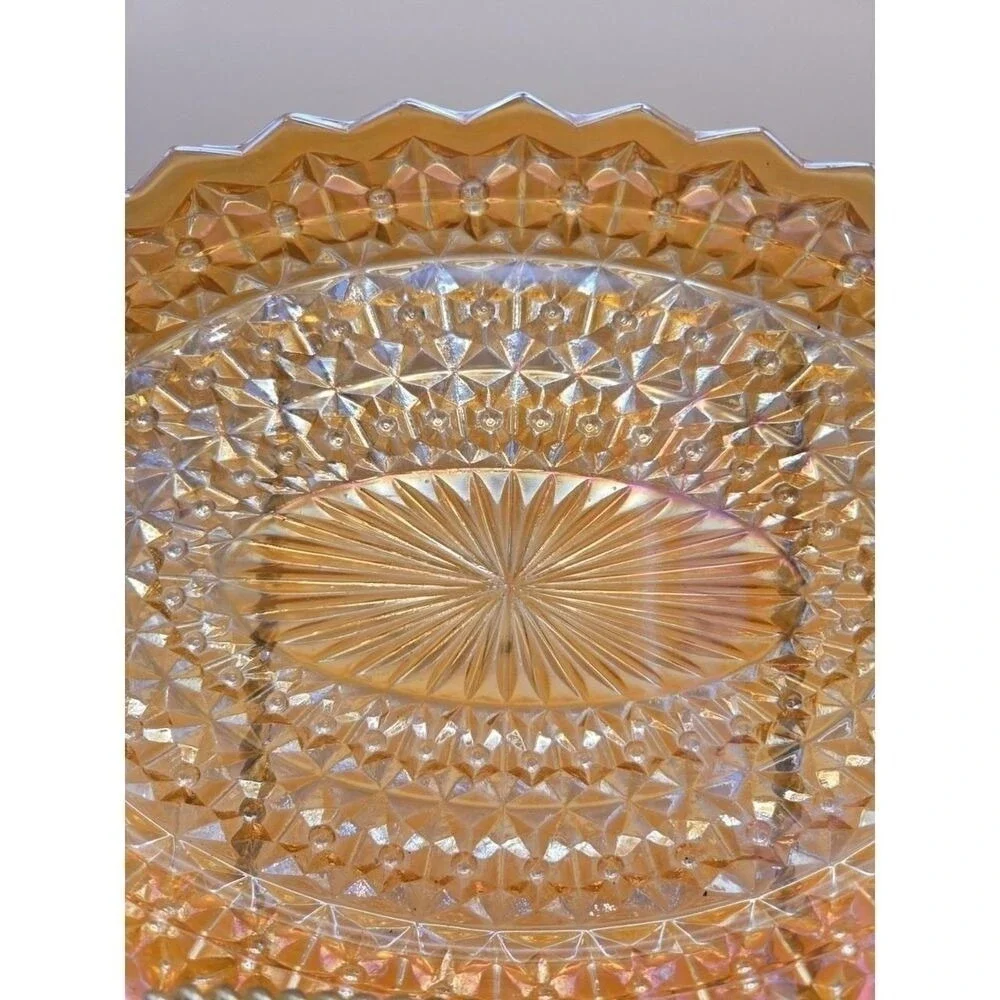 Vtg Serving Platter Jeannette Oval Glass Iridescent Buttons & Bows 11.5